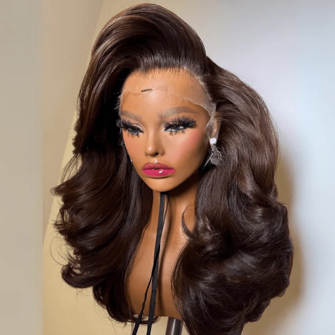 Chocolate Brown Body Wave Lace Frontal Wigs 13x6 Brown Colored Glueless Human Hair Wigs For Women - Image 2