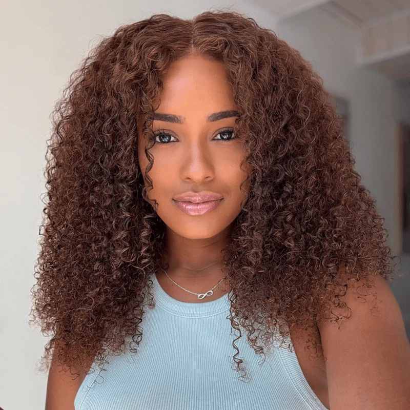 Chocolate Brown Glueless Wig Pre Cut 4x6 Full Curly Colored Lace Human Hair Wigs - Image 2