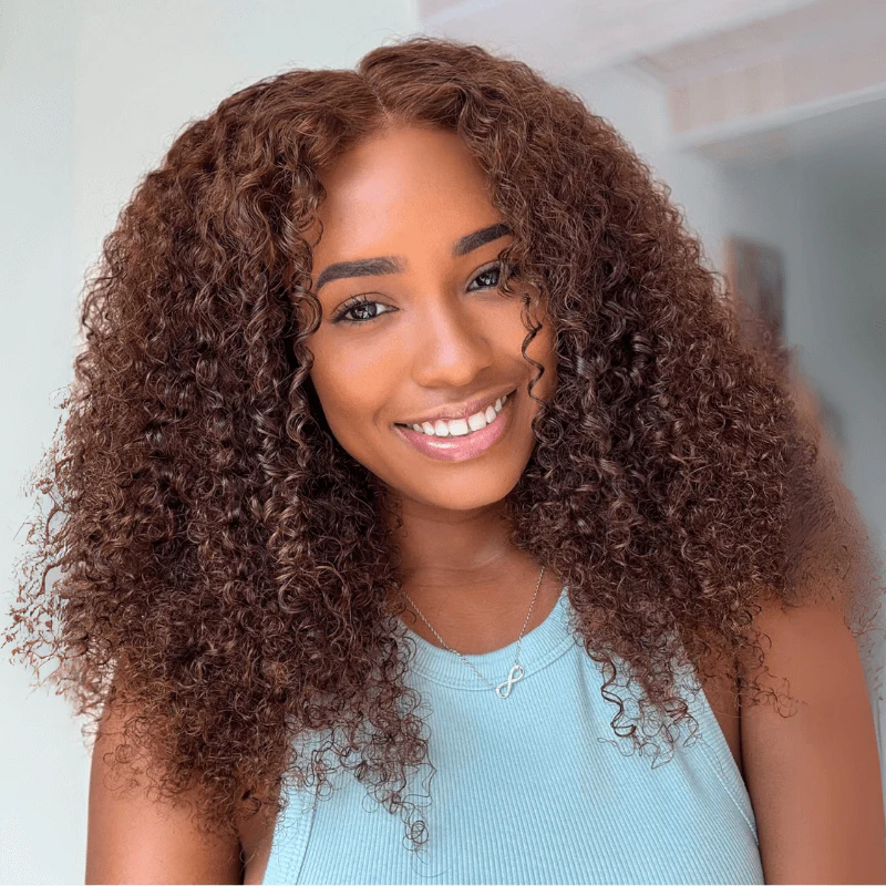 Chocolate Brown Glueless Wig Pre Cut 4x6 Full Curly Colored Lace Human Hair Wigs - Image 3