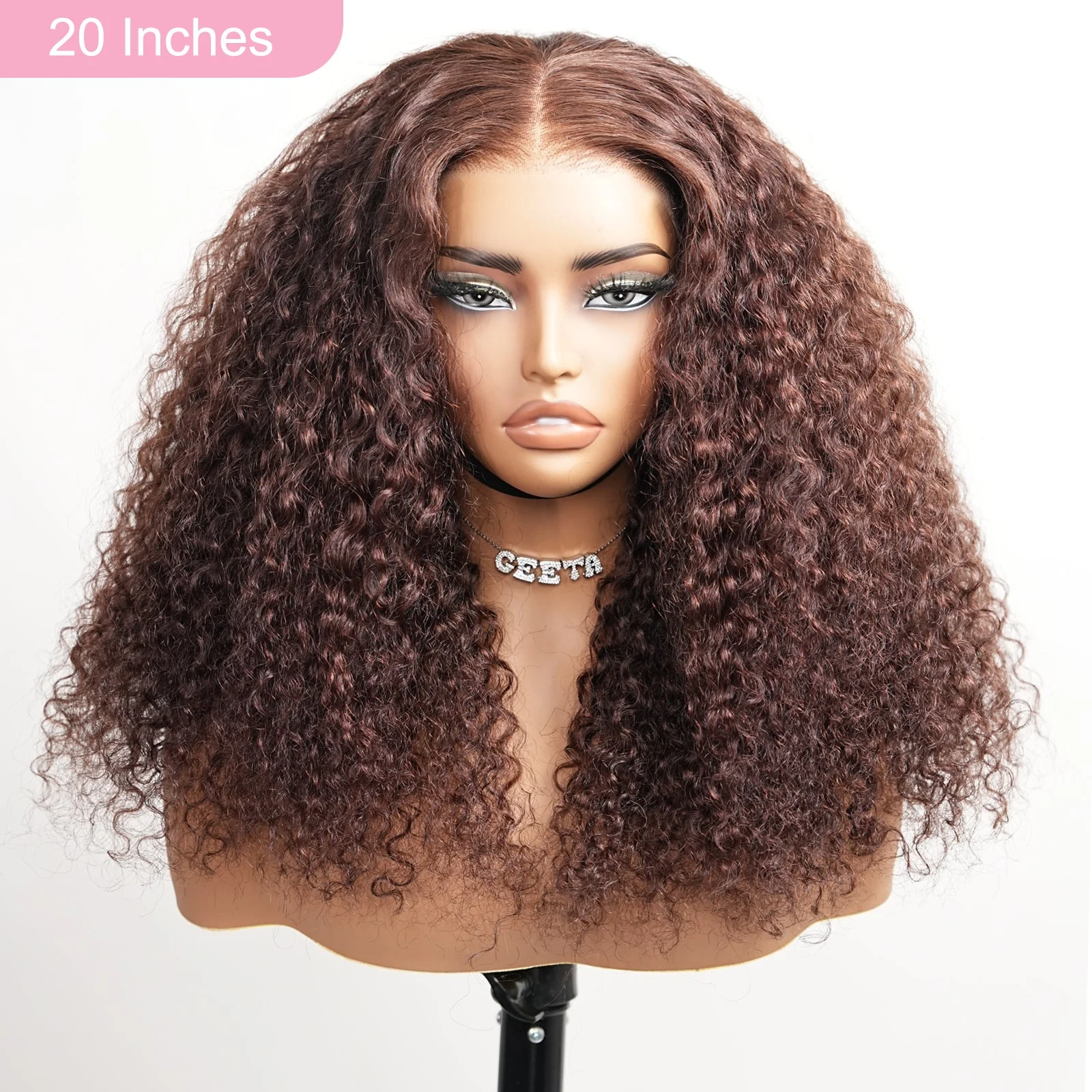 Chocolate Brown Glueless Wig Pre Cut 4x6 Full Curly Colored Lace Human Hair Wigs - Image 4