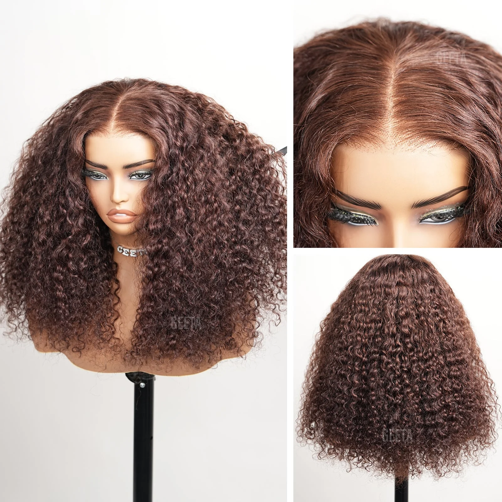 Chocolate Brown Glueless Wig Pre Cut 4x6 Full Curly Colored Lace Human Hair Wigs - Image 5