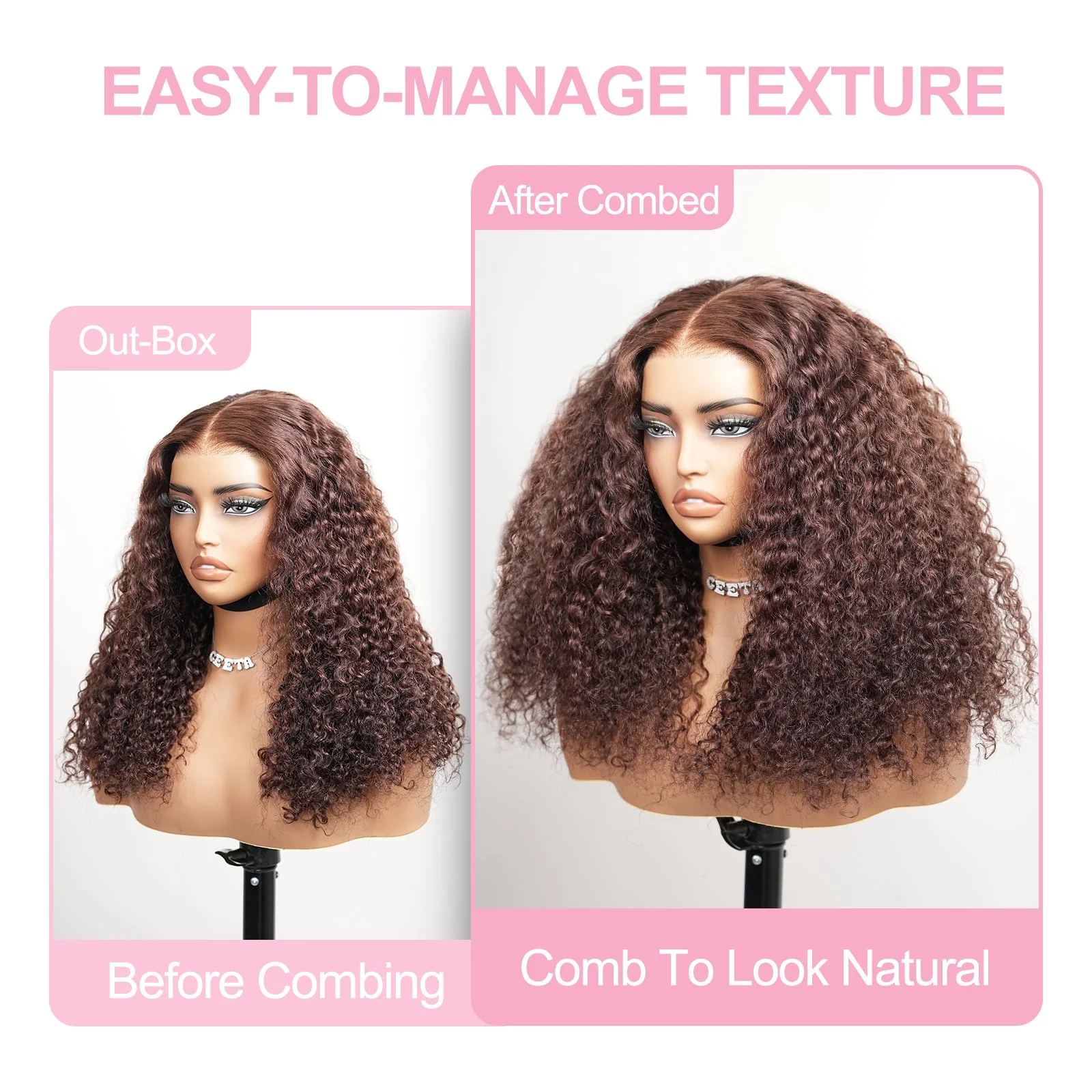 Chocolate Brown Glueless Wig Pre Cut 4x6 Full Curly Colored Lace Human Hair Wigs - Image 6