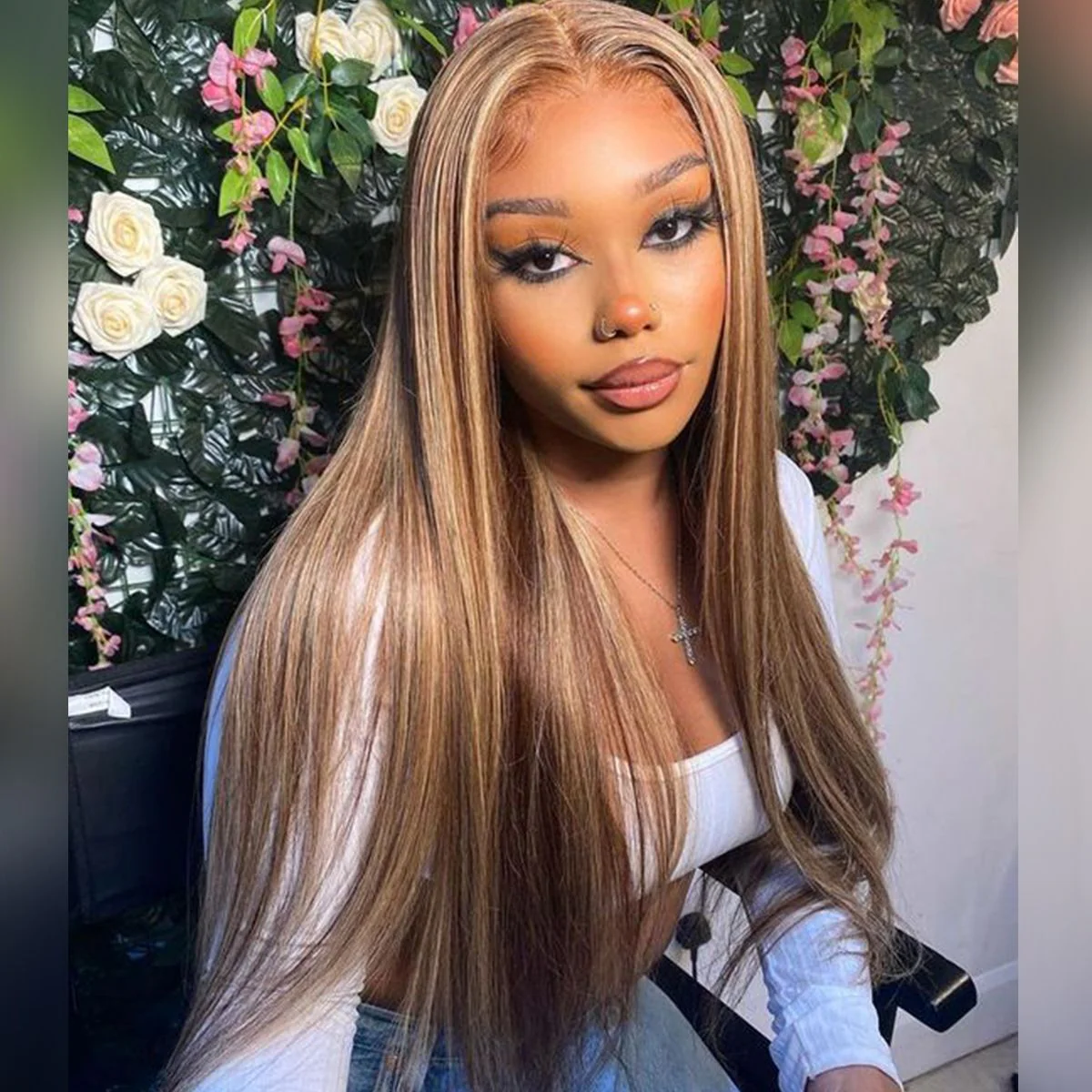 Honey Blonde Lace Front Wigs Colored Straight 13x4 Lace Frontal Human Hair Wig Pre Plucked - Image 3