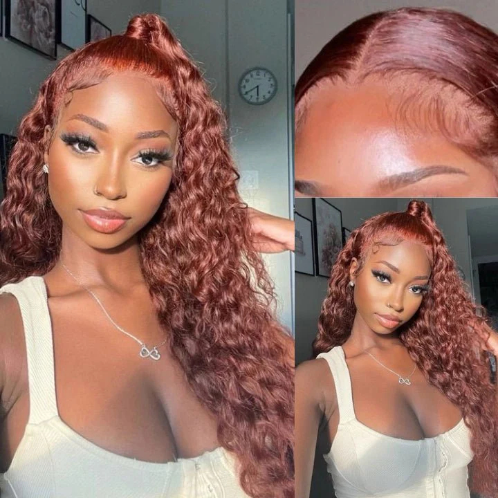 Reddish Brown Jerry Curly 13x4 HD Lace Front Wig Auburn Transparent Lace Human Hair Wigs - Image 5