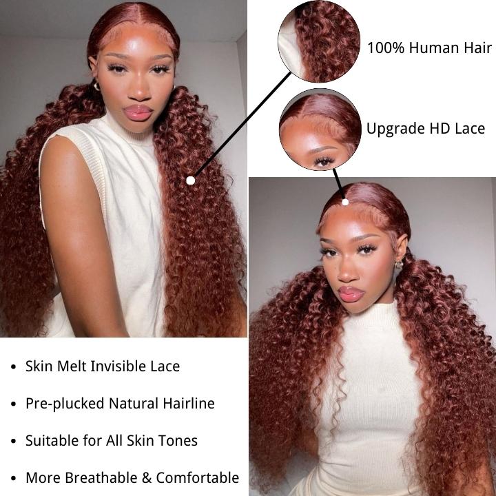Reddish Brown Jerry Curly 13x4 HD Lace Front Wig Auburn Transparent Lace Human Hair Wigs - Image 7