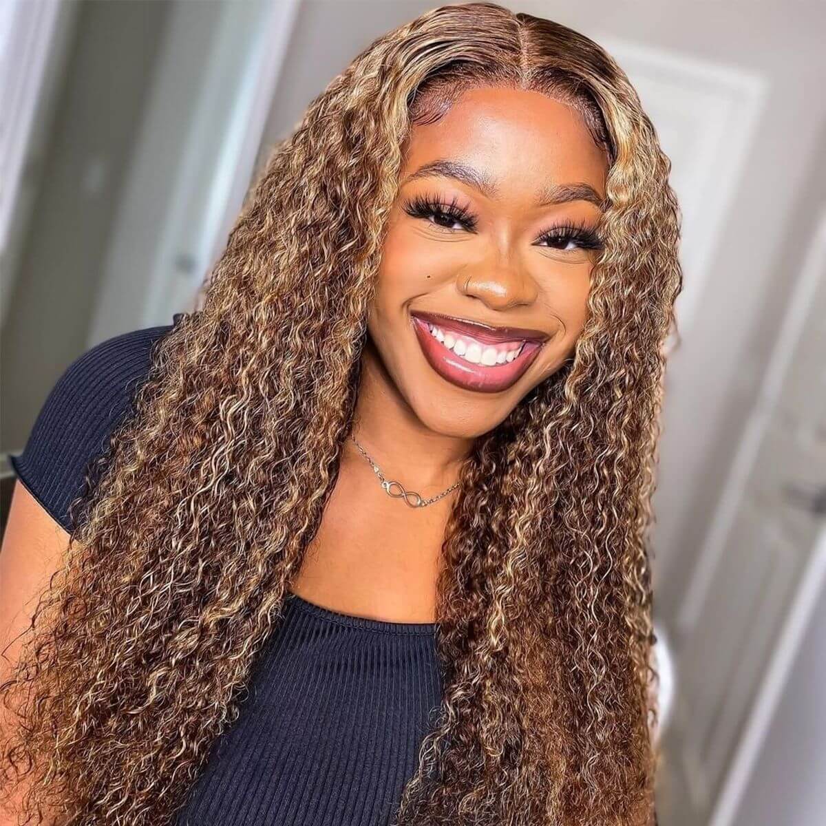 Curly Hair Highlights Wig 13x4 HD Lace Frontal/4x4 Lace Closure Glueless Wig Ombre Human Hair Wigs-Geeta Hair - Image 5