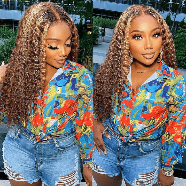 Curly Hair Highlights Wig 13x4 HD Lace Frontal/4x4 Lace Closure Glueless Wig Ombre Human Hair Wigs-Geeta Hair - Image 6