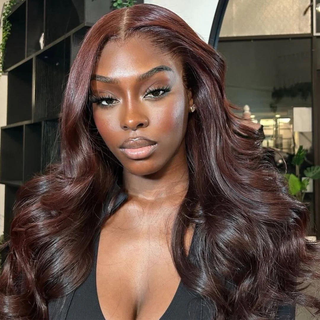 Curtain Bangs Glueless Wigs Body Wave Lace Front Wig Brown Colored Wig 180% Density - Image 4