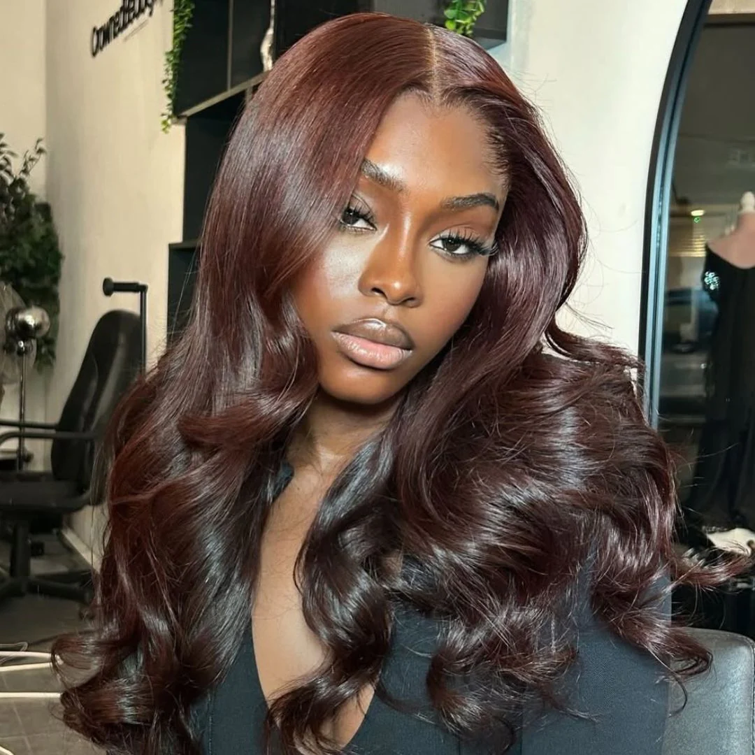Curtain Bangs Glueless Wigs Body Wave Lace Front Wig Brown Colored Wig 180% Density - Image 5