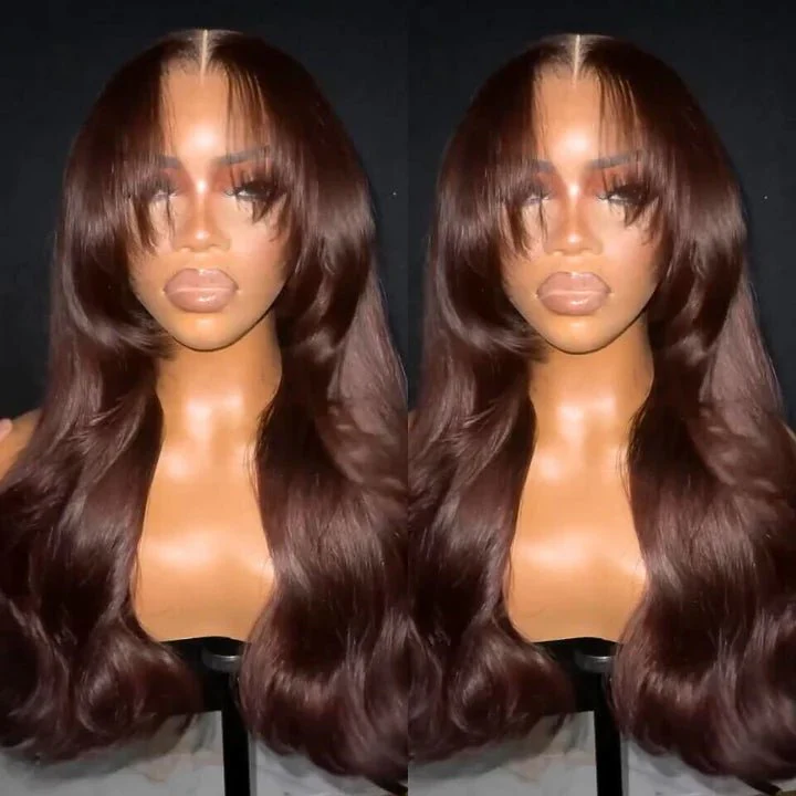 Curtain Bangs Glueless Wigs Body Wave Lace Front Wig Brown Colored Wig 180% Density - Image 8