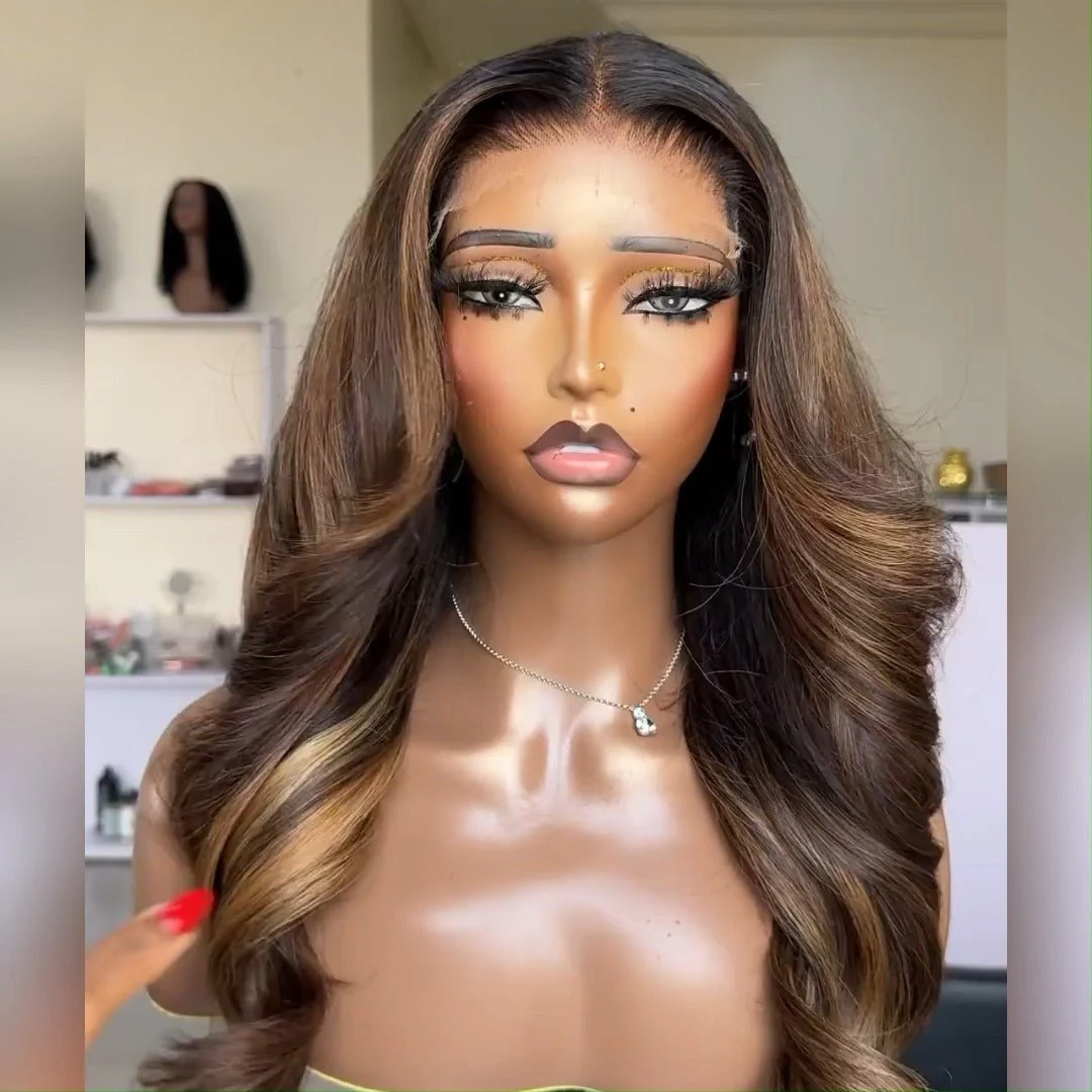 Dark Brown Highlight Wig Long Natural Wavy 13x4 Lace Front Wigs For Women Pre Plucked With Baby Hair - Image 2