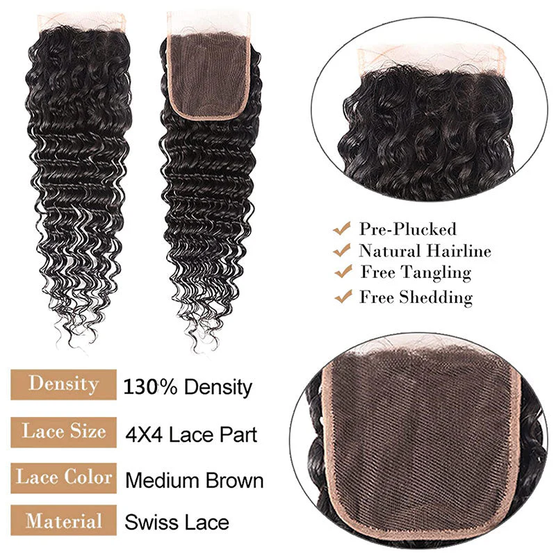 GeetaHair Deep Wave 4 Bundles with 4x4 Lace Closure Unprocessed Virgin Hair - Image 4