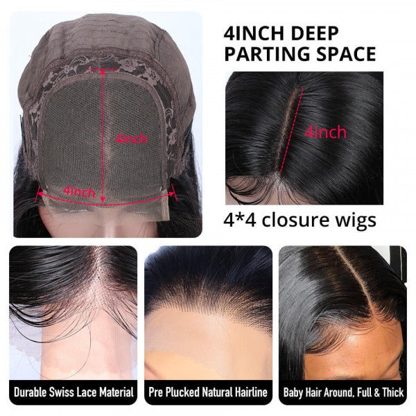 Deep Wave 4x4 Transparent Lace Closure Wig 180% High Density Brazilian Real Human Hair Wig-Geeta Hair - Image 5