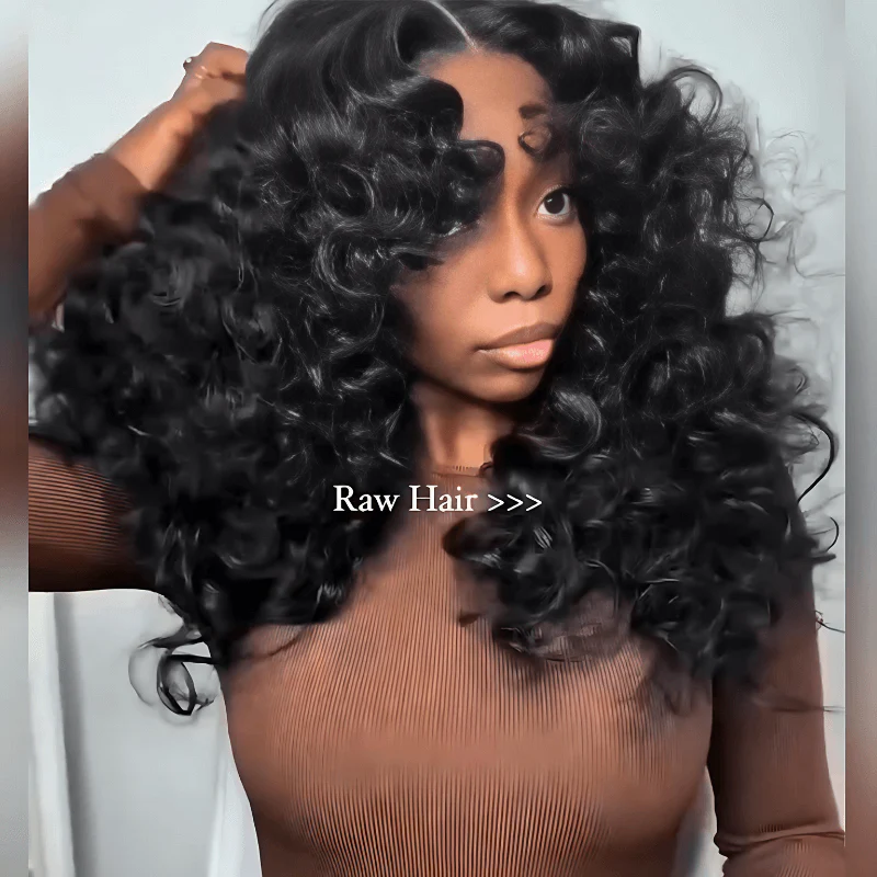 Fluffy Loose Wave Curtain Bangs Wig 13x4 Lace Front Wigs With Bangs 250% Density - Image 4