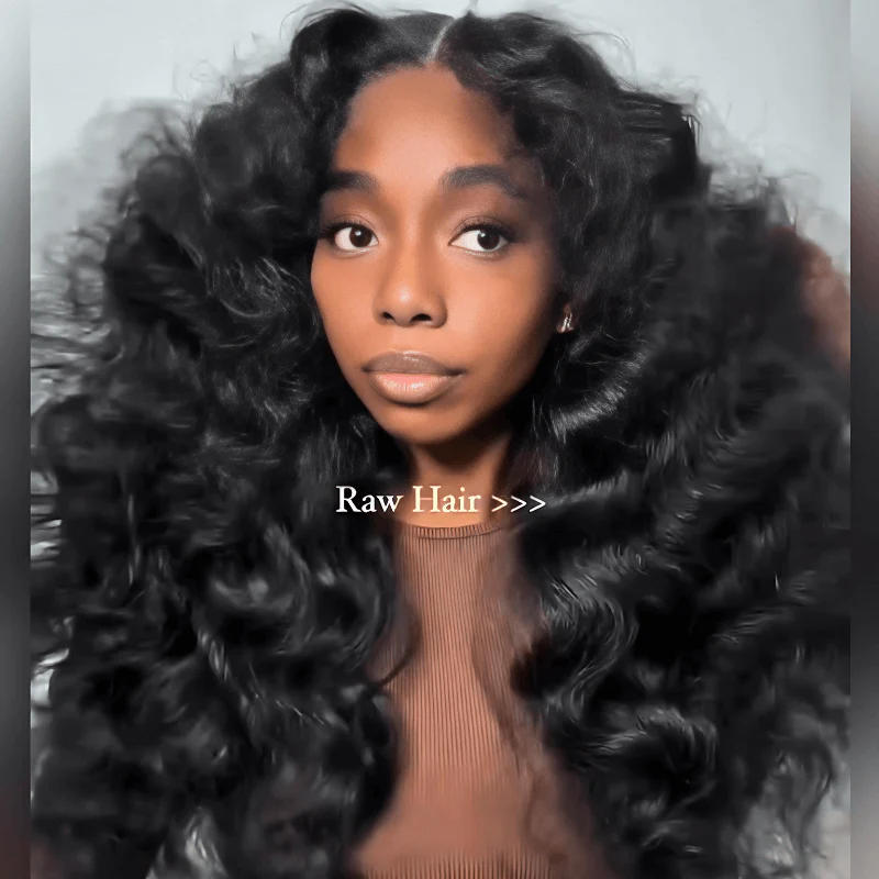 Fluffy Loose Wave Curtain Bangs Wig 13x4 Lace Front Wigs With Bangs 250% Density - Image 5