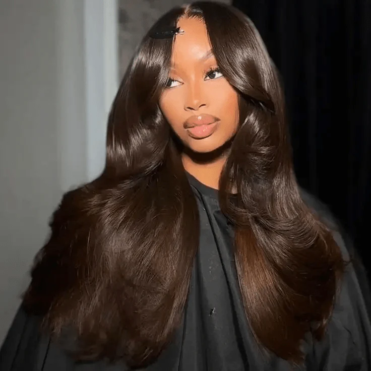 Full 300% Density Layered Cut Dark Brown Body Wave Wear Go Wig 6x4 Lace Front Glueless Colored Wig Brand Day Flash Sale - Image 3