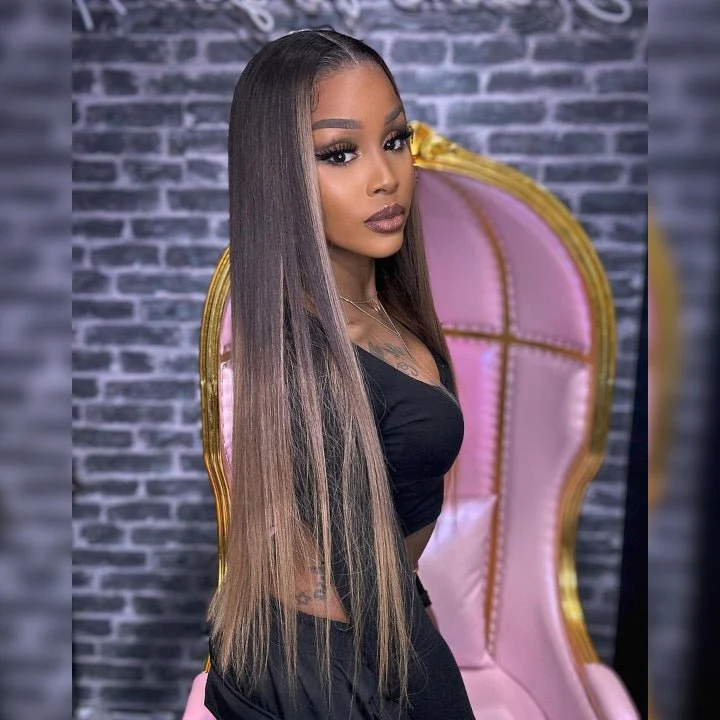 Funky Colored Wigs | Glueless 13x4/6x4.5 Money Piece Light Blonde Straight HD Transaparent Pre Cut Lace Human Hair Wigs With Breathable Cap Skunk Stripe Air Wig-Geeta Hair - Image 3