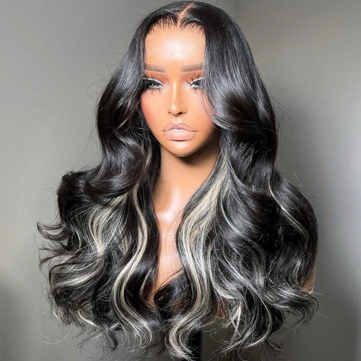 Funky Colored Wigs Glueless 13x4/6x4 Money Piece Light Blonde Mix Black Body Wave Pre Cut Transaparent Lace Human Hair Wigs