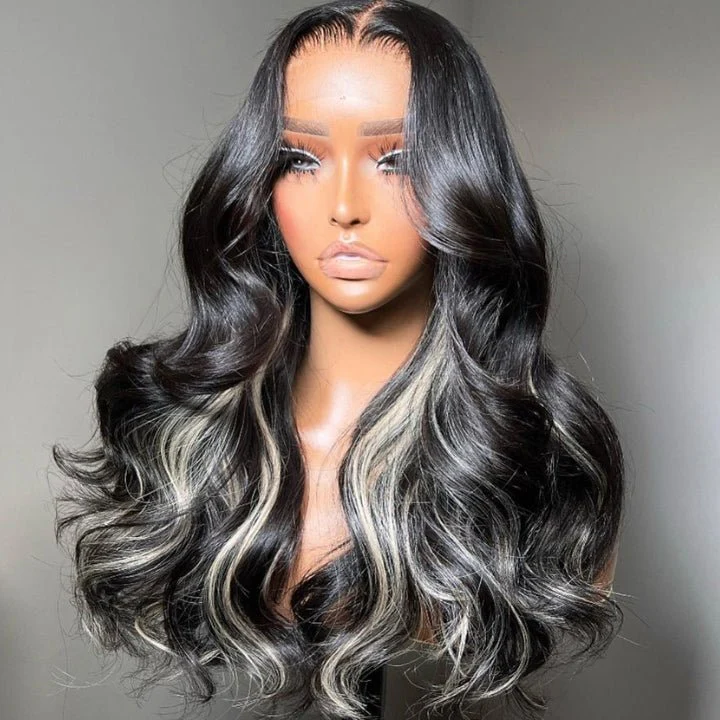 Funky Colored Wigs Glueless 13x4/6x4 Money Piece Light Blonde Mix Black Body Wave Pre Cut Transaparent Lace Human Hair Wigs - Image 2