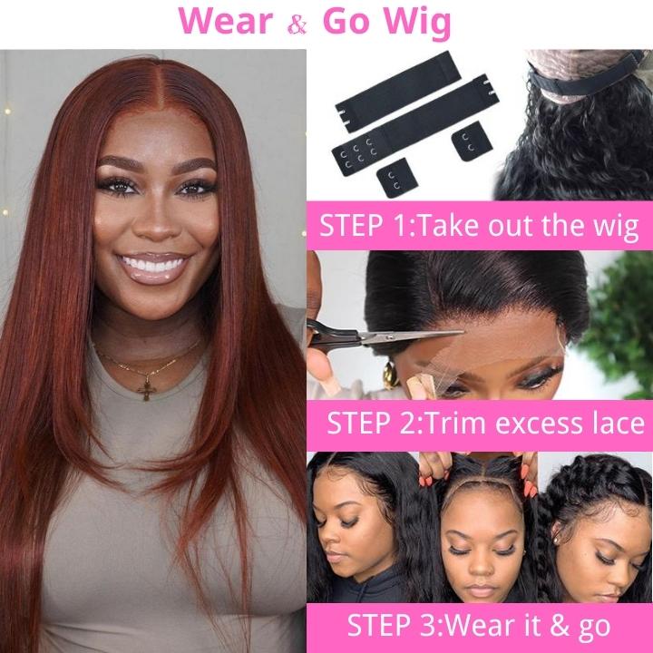 Geeta Layered Straight 13x4/4x4 Reddish Brown Lace Frontal Wig HD Transparent Human Hair Wigs Auburn Colored Wig - Image 6