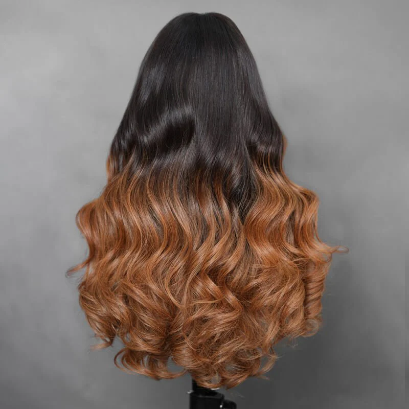 7x5 Glueless Lace Body Wave Wig Chestnut Brown Ombre Color Invisi Drawstring Put on and Go Wig - Image 6