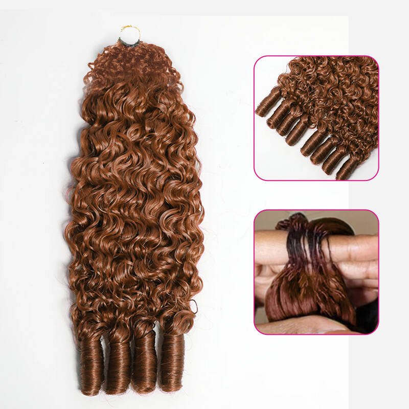Geeta Burmese Curly Brown/Honey Blonde/Light Auburn Crochet Human Hair Wigs - Image 3