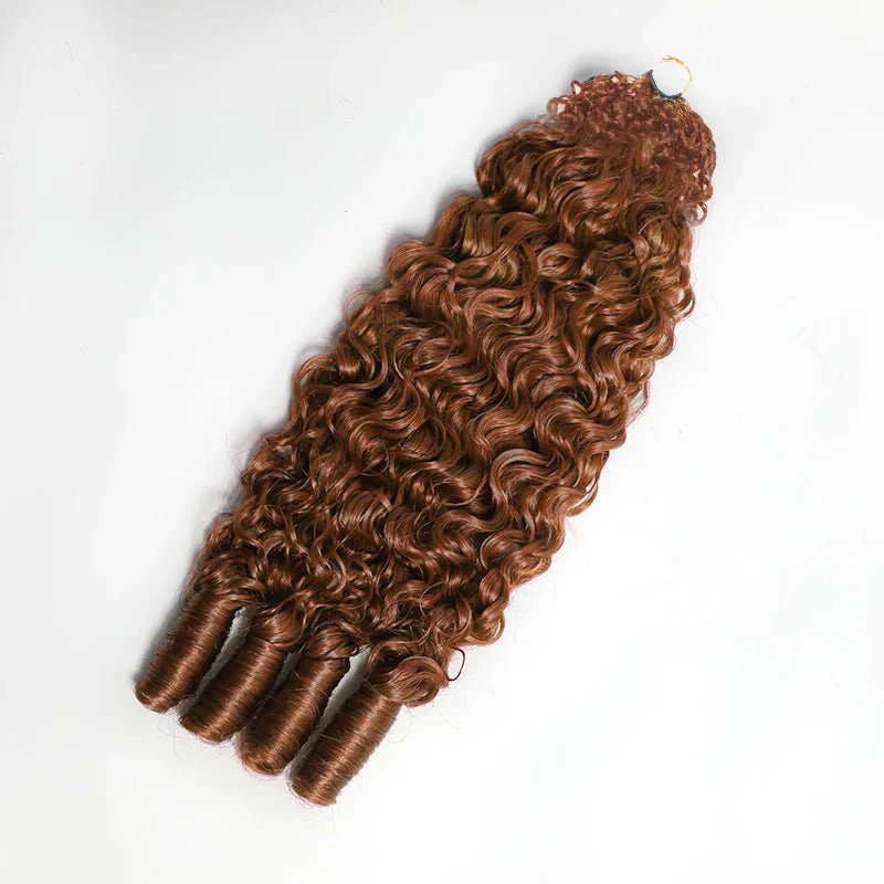 Geeta Burmese Curly Brown/Honey Blonde/Light Auburn Crochet Human Hair Wigs - Image 4