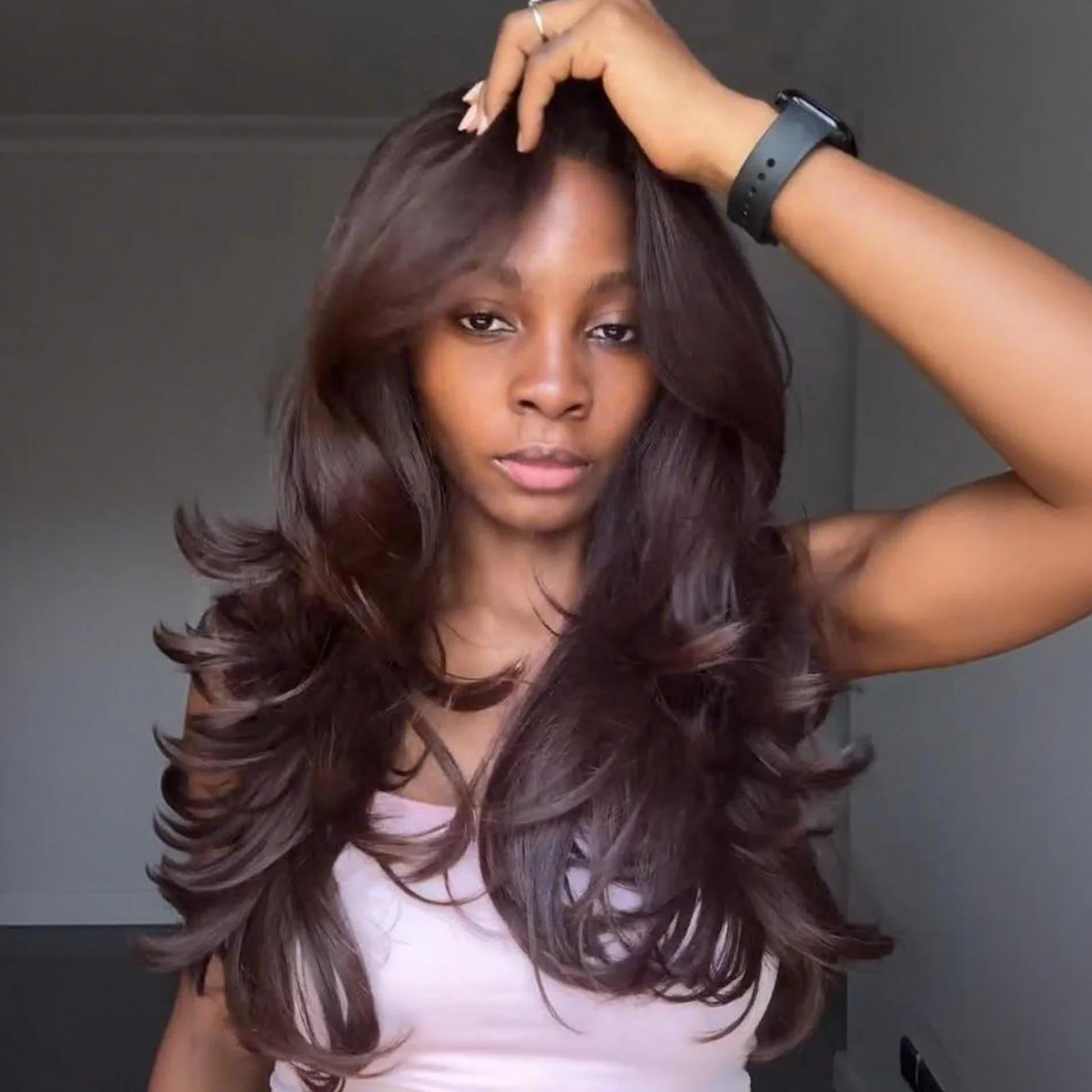 Chocolate Brown Glueless 13x4 Lace Frontal Wigs Body Wave Human Hair Wig - Image 2