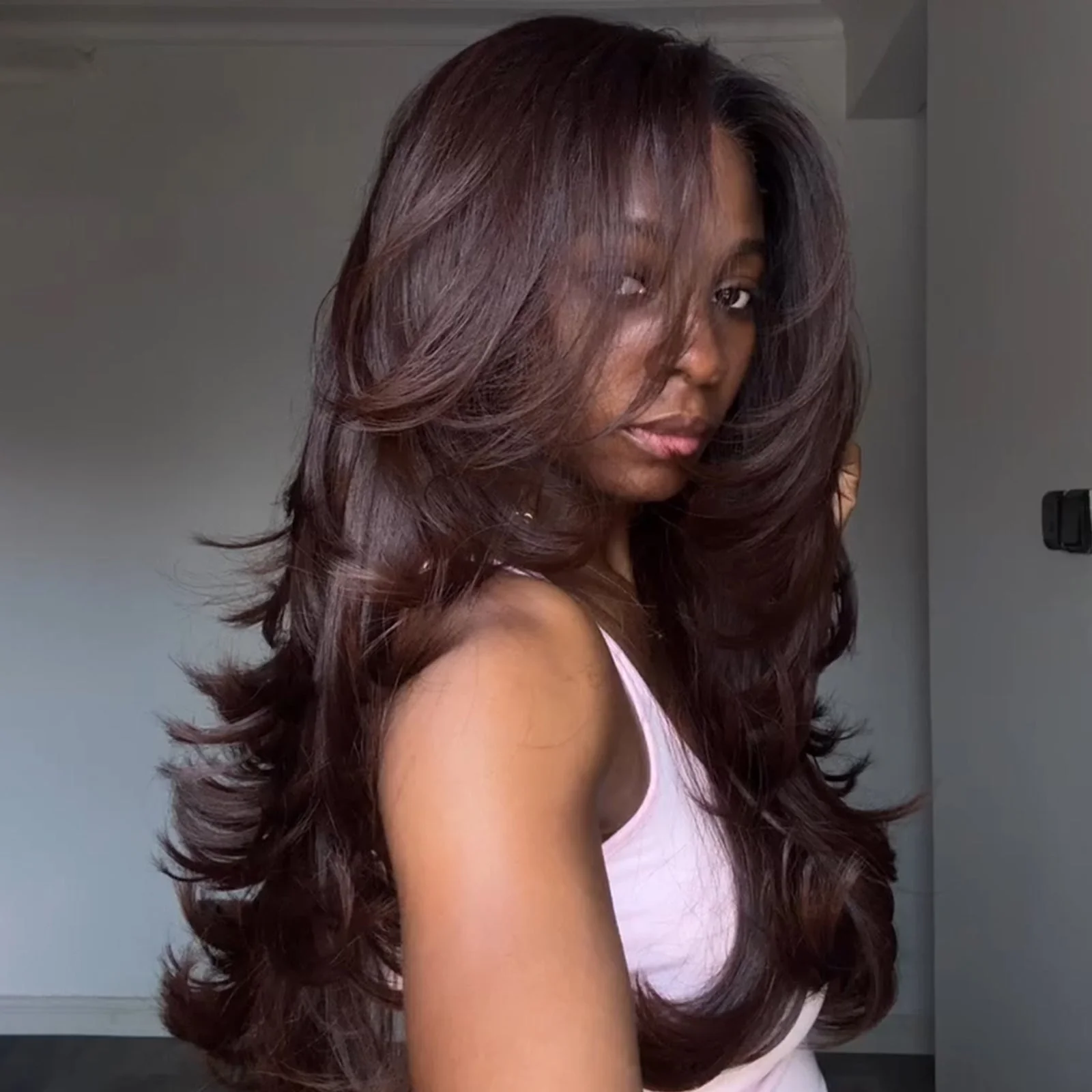 Chocolate Brown Glueless 13x4 Lace Frontal Wigs Body Wave Human Hair Wig - Image 4
