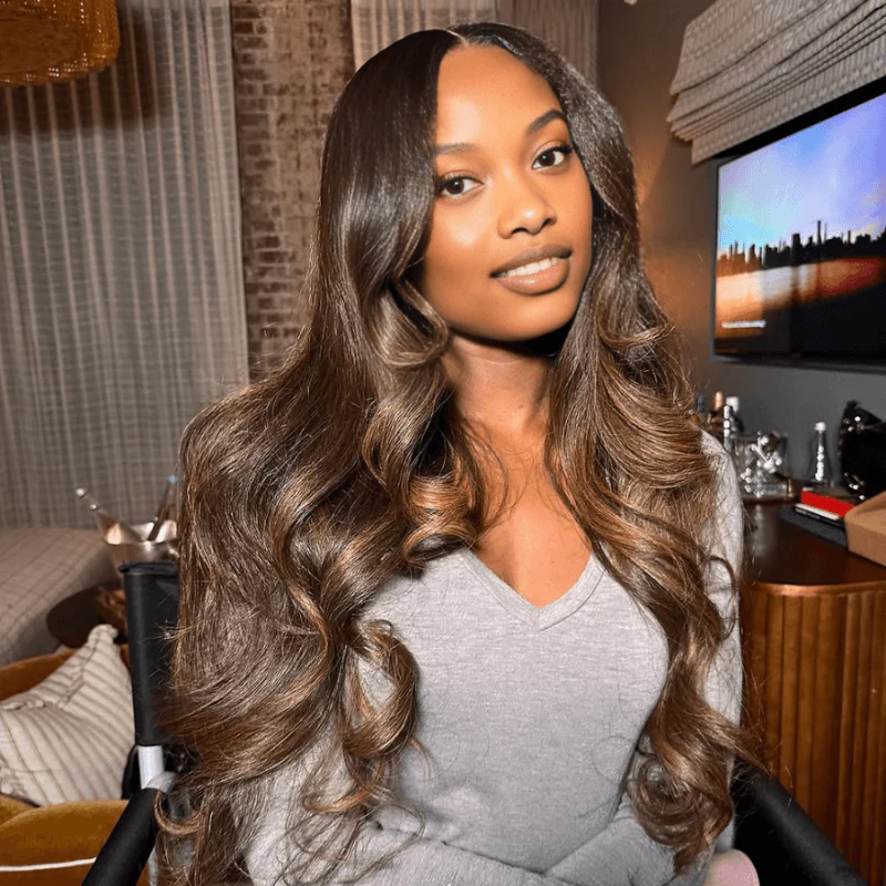 Geeta Full 300% Density Dark Brown With Highlights Loose Body Wave Wig Glueless Wigs Human Hair Pre Plucked Brand Day Flash Sale - Image 3