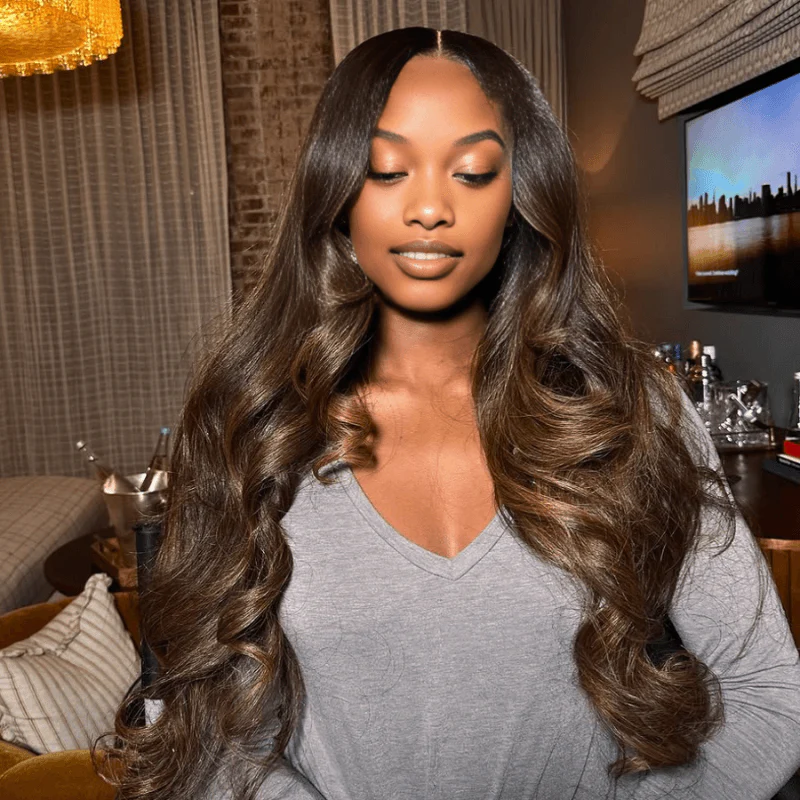 Geeta Full 300% Density Dark Brown With Highlights Loose Body Wave Wig Glueless Wigs Human Hair Pre Plucked Brand Day Flash Sale - Image 4