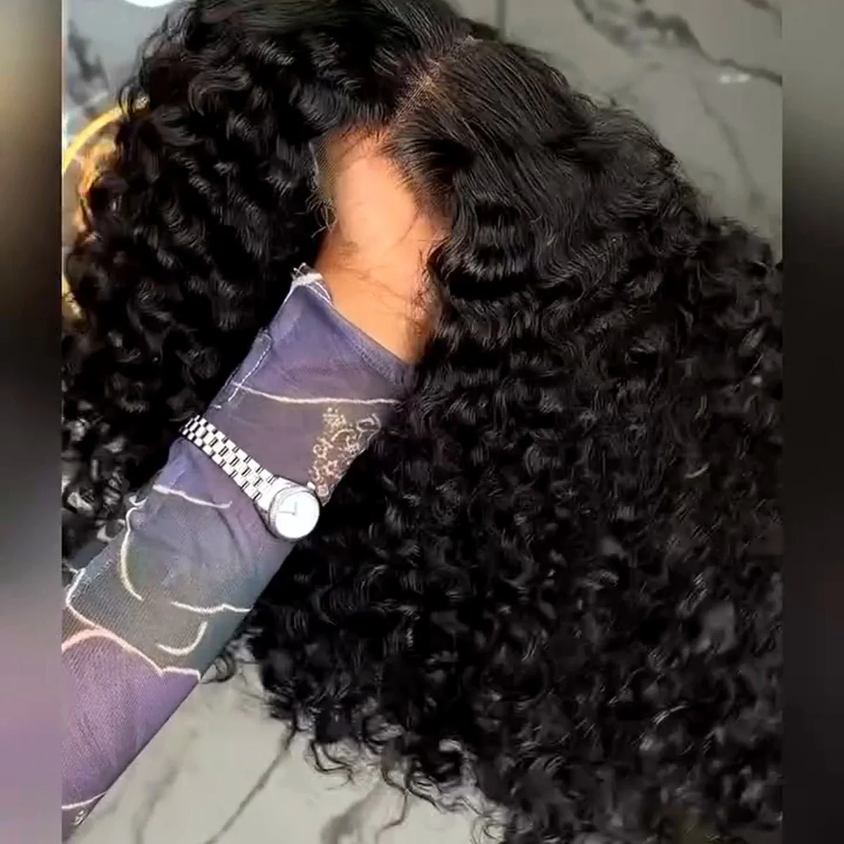 Geeta Hair Glueless Wig 300% Density Deep Curly Human Hair 13x4 Lace Frontal Wig Pre Plucked Natural Hairline - Image 5