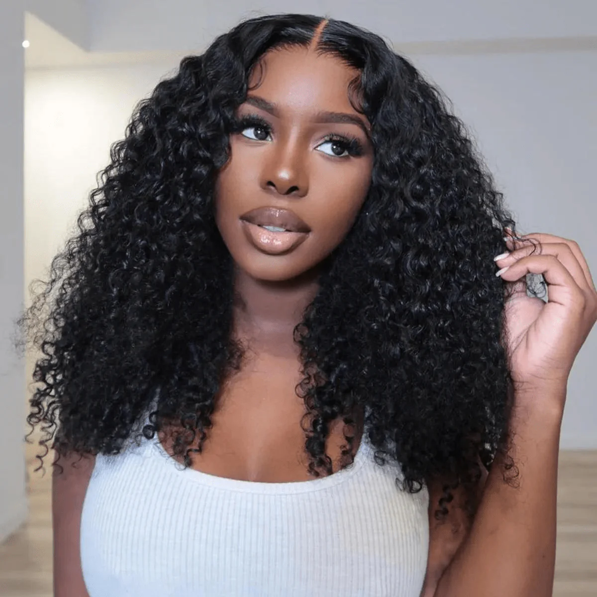 Geeta Hair Glueless Wig 300% Density Deep Curly Human Hair 13x4 Lace Frontal Wig Pre Plucked Natural Hairline - Image 4