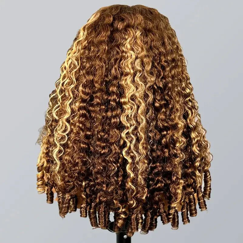 Geeta Highlight Brown Burmese Curly Half Wig 250% Density InvisiFit Strap Glueless Human Hair Wig Flash Sale - Image 3
