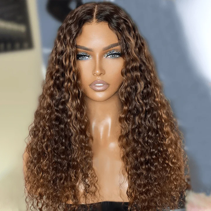 Geeta Honey Blonde Highlight Spanish Curly HD Lace Front Wig Glueless Curly Human Hair Wigs Highlights Brown Wig - Image 4