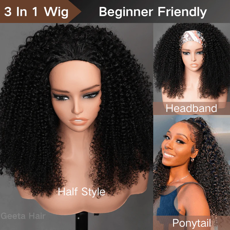 Kinky Curly Coily Half Wig Invisi Drawstring Glueless Flip Over Wig Daily Deal - Image 5