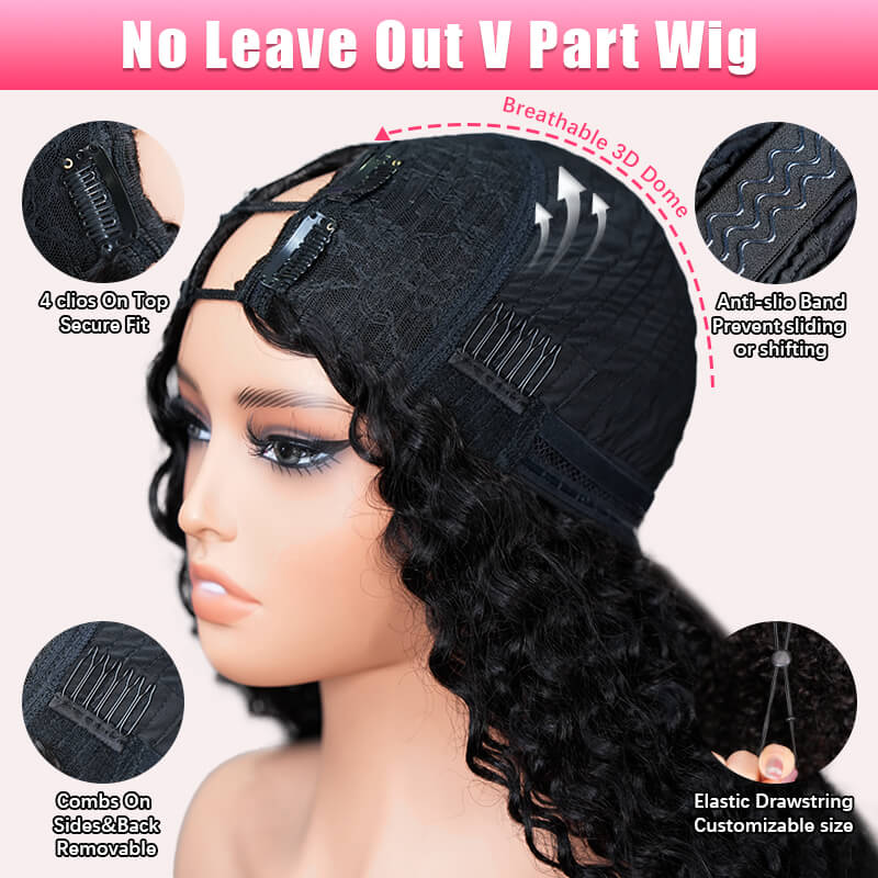 Geeta Kinky Curly Upgrade V part Wig Glueless With Invisi Drawstring 100% Human Hair Flash Sale - Image 7