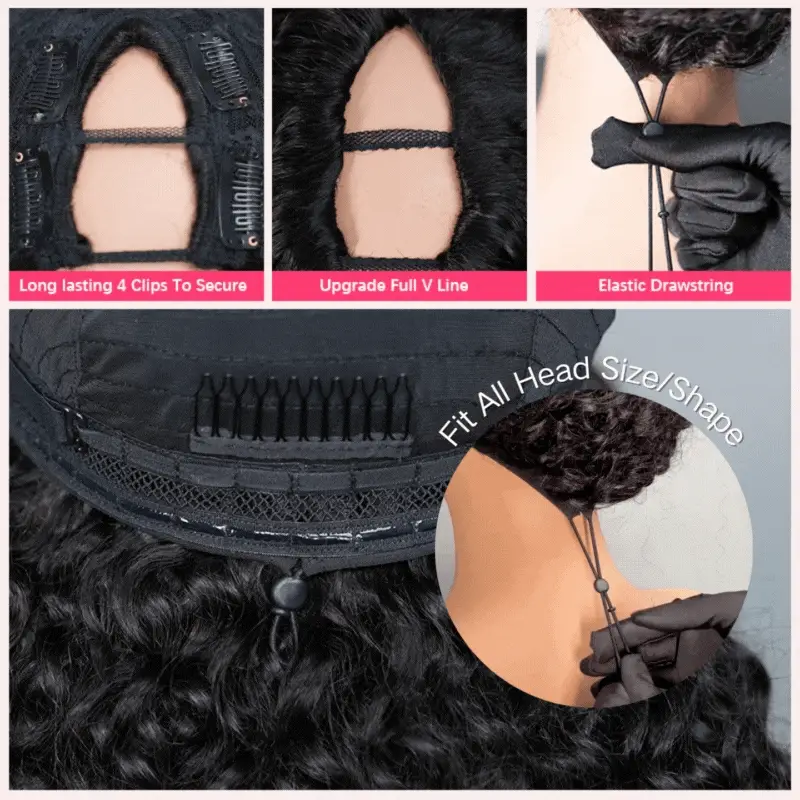 Geeta Kinky Curly Upgrade V part Wig Glueless With Invisi Drawstring 100% Human Hair Flash Sale - Image 9