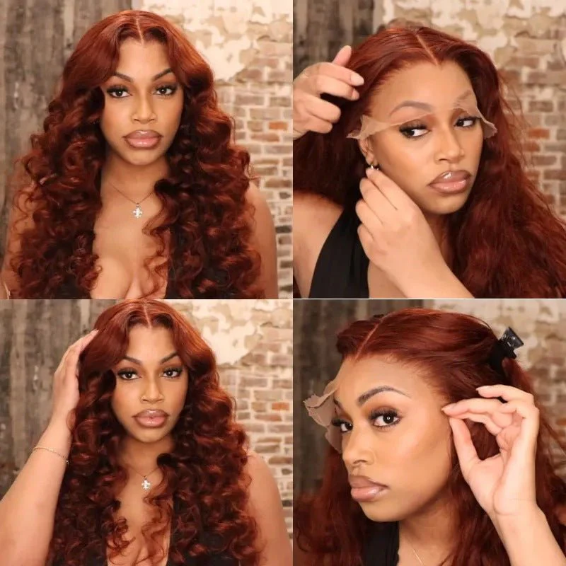 Reddish Brown Color 3D Body Wave 13x4 Lace Front Wig Put On and Go Invisi Drawstring Wig - Image 2