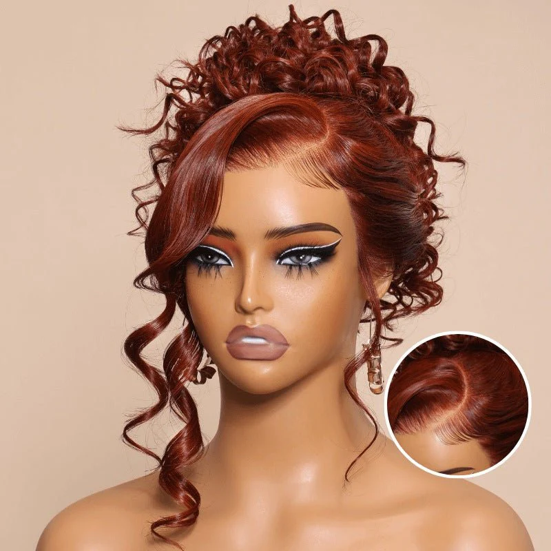 Reddish Brown Color 3D Body Wave 13x4 Lace Front Wig Put On and Go Invisi Drawstring Wig - Image 3