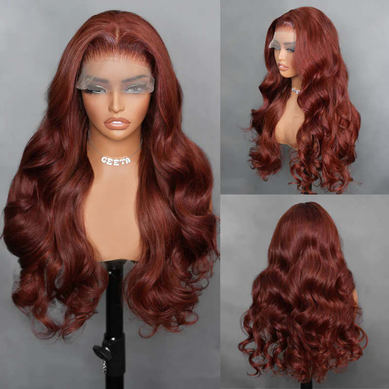 Reddish Brown Color 3D Body Wave 13x4 Lace Front Wig Put On and Go Invisi Drawstring Wig - Image 4