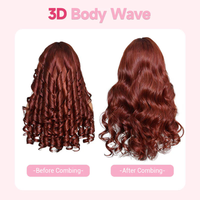 Reddish Brown Color 3D Body Wave 13x4 Lace Front Wig Put On and Go Invisi Drawstring Wig - Image 6