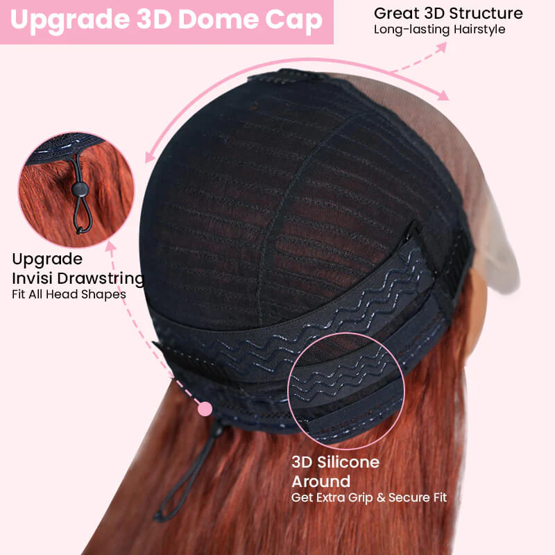 Reddish Brown Color 3D Body Wave 13x4 Lace Front Wig Put On and Go Invisi Drawstring Wig - Image 7