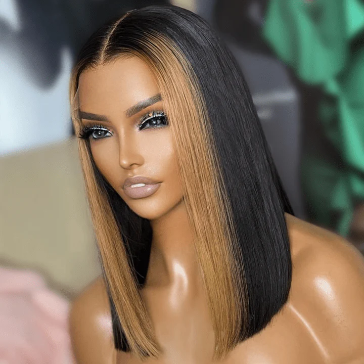 Geeta Skunk Stripe Bob Wig 13x4 Blond Highlight Straight Bob Lace Front Wigs Short Human Hair Bob Wigs - Image 6