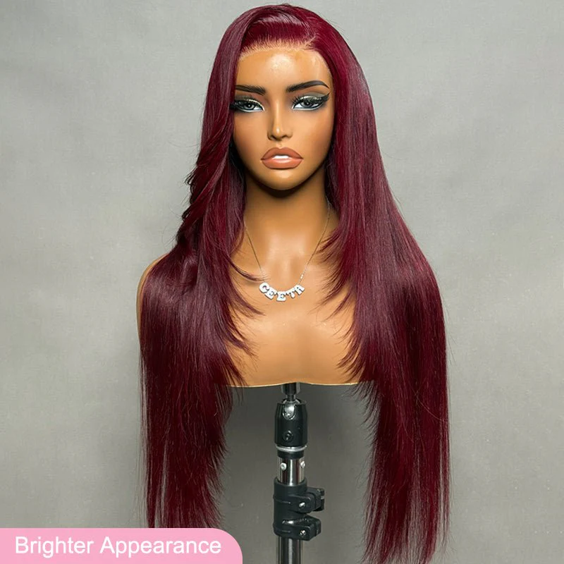 Straight 7x5 Lace Glueless Wig Burgundy Purple Black Cherry Invisi Drawstring Human Hair Wigs - Image 4