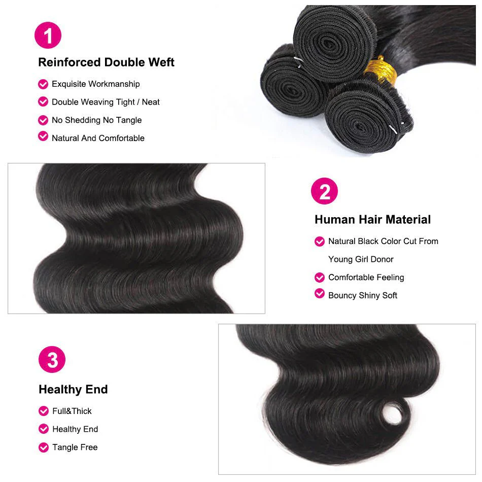 GeetaHair 4 Bundles With 4x4 Lace Closure Body Wave 100% Unprocessed Human Hair - Image 3