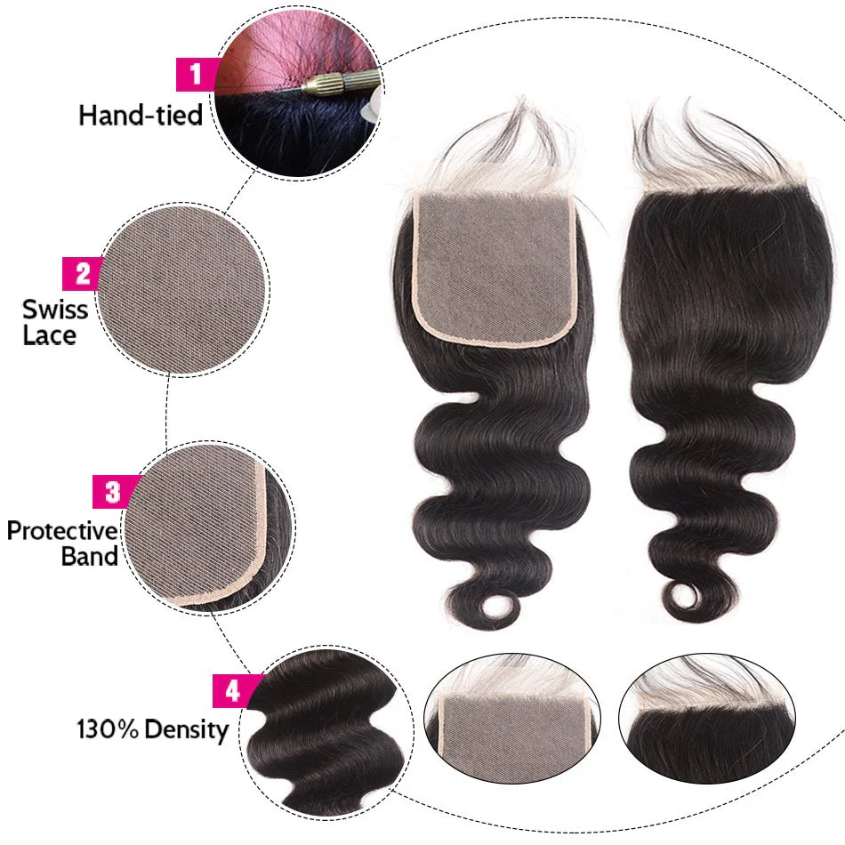 GeetaHair 4 Bundles With 4x4 Lace Closure Body Wave 100% Unprocessed Human Hair - Image 5