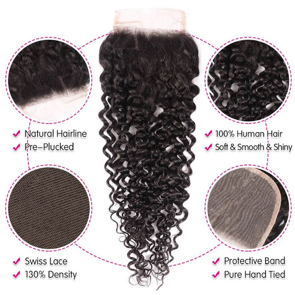 GeetaHair Curly Hair 4 Bundles with 4x4 Lace Closure 100% Unprocessed Human Hair - Image 3