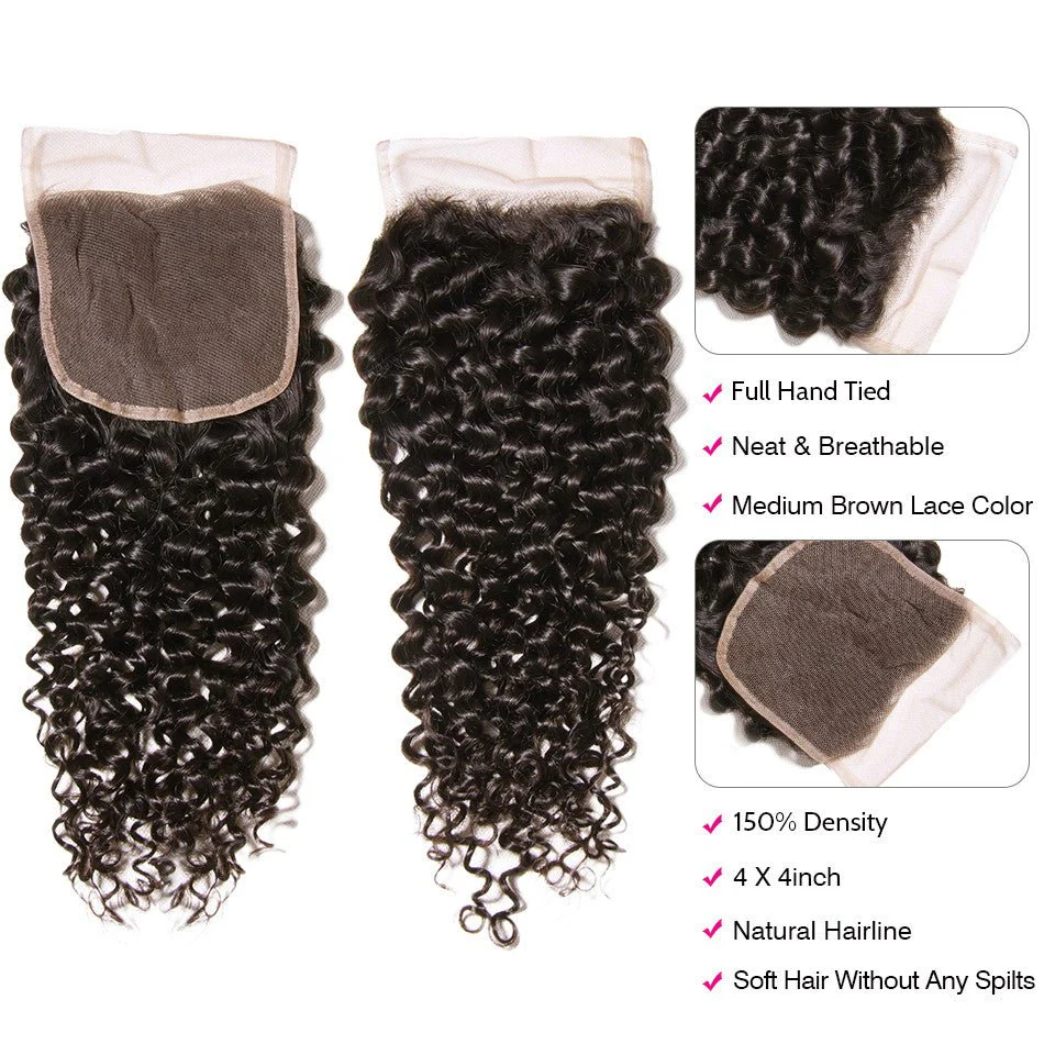 GeetaHair Curly Hair 4 Bundles with 4x4 Lace Closure 100% Unprocessed Human Hair - Image 5