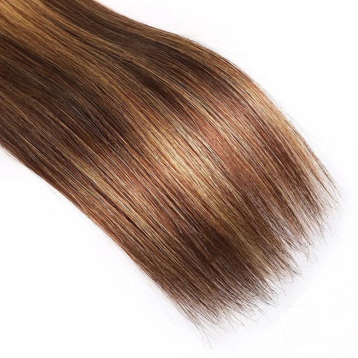 GeetaHair Highlight Brown Straight 3 Bundles With 4x4 Lace Closure Ombre Blonde 100% Real Human Hair Extensions - Image 3